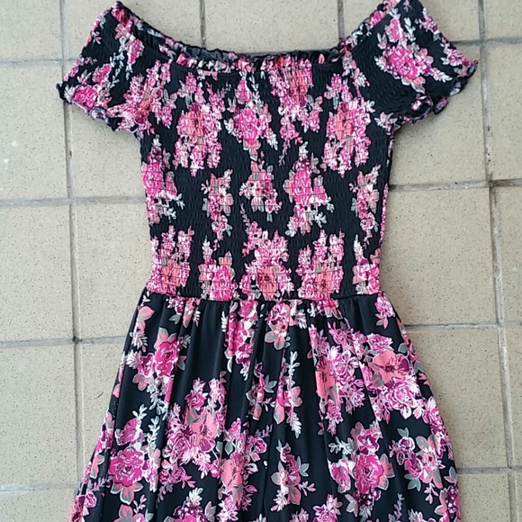 No Comment Long Floral Print Dress With Built-in Shorts Front Slit Size Medium - Picture 4 of 11